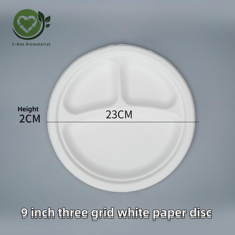 9 Inch Disposable 3 Compartment White Bagasse Paper Plate